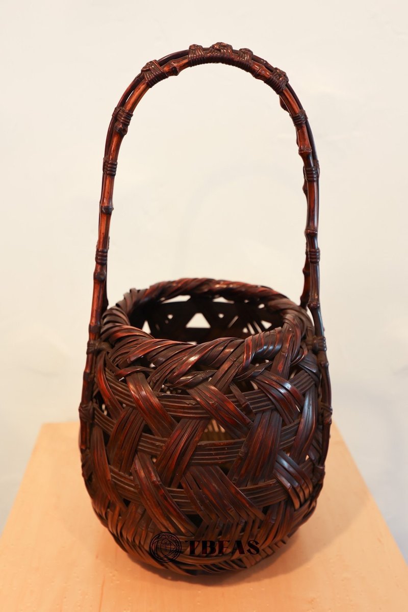 Open Weave Round Basket with Tall Loop Handle