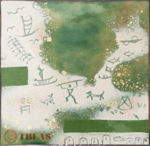 Enamel Petroglyph Panel- Cream/Green