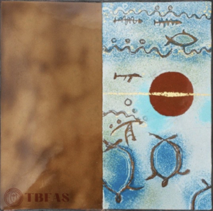 Enamel Petroglyph Panel- Blue/Brown