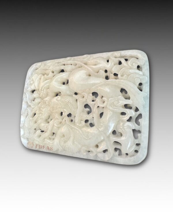 White Nephrite 3 Layer Pierced Dragon Plaque