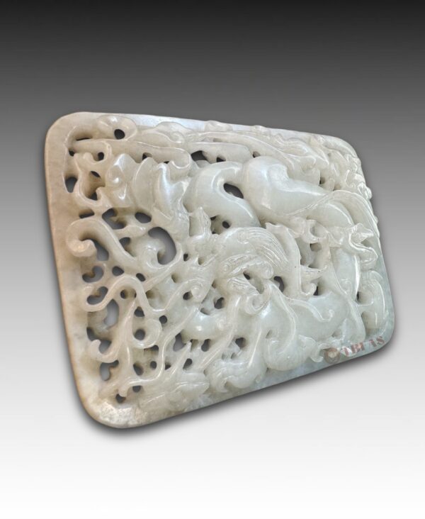 White Nephrite 3 Layer Pierced Dragon Plaque