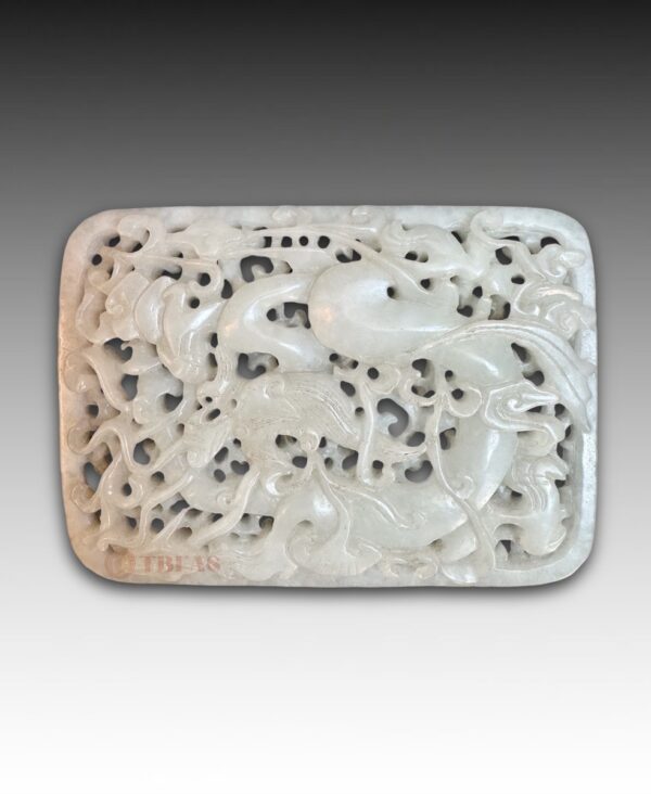 White Nephrite 3 Layer Pierced Dragon Plaque