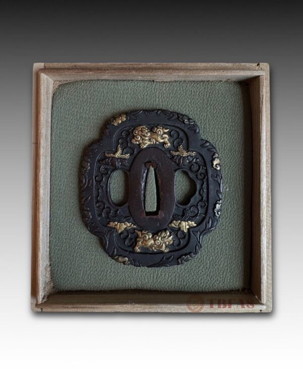 Bronze Tsuba with Gold Overlay and Nanako Ground