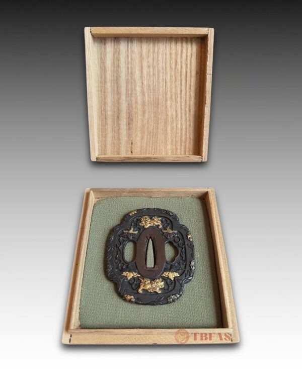 Bronze Tsuba with Gold Overlay and Nanako Ground