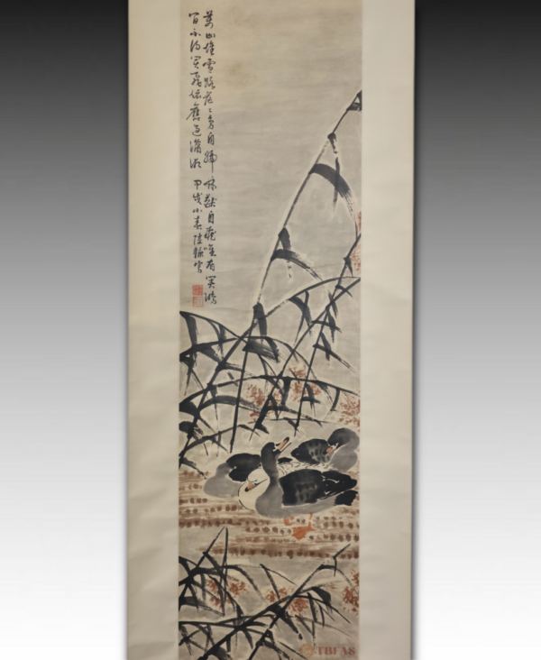 Pair of scrolls with Bamboo & Ducks