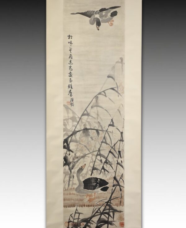 Pair of scrolls with Bamboo & Ducks