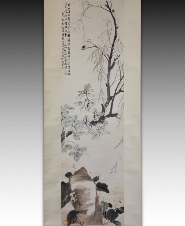 Pair of scrolls with Bamboo & Insects