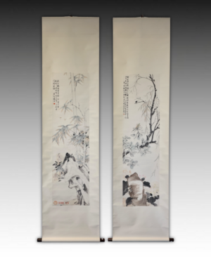 Pair of scrolls with Bamboo & Insects