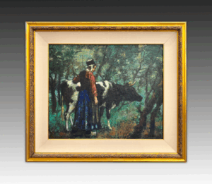 Dutch Girl Driving a Bull