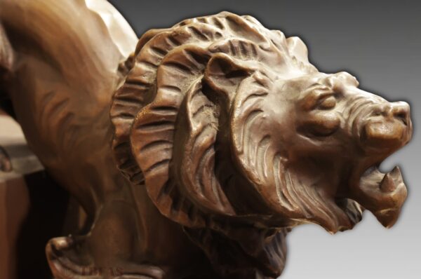 Bronze Lion Clock with "Mauthe clock company" stamp inside