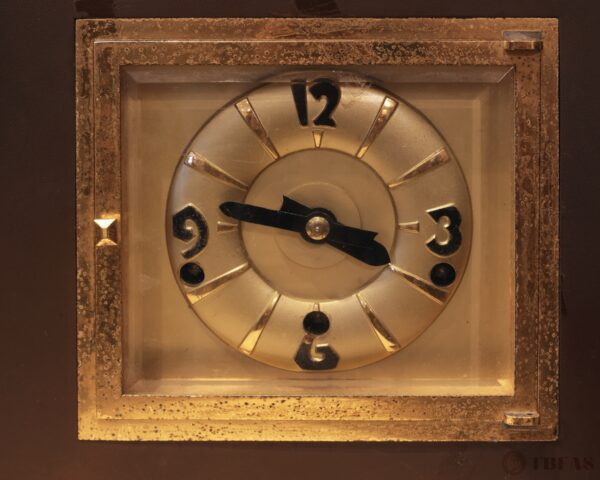 Bronze Lion Clock with "Mauthe clock company" stamp inside