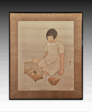 Taisho Child with pet bird Mejiro