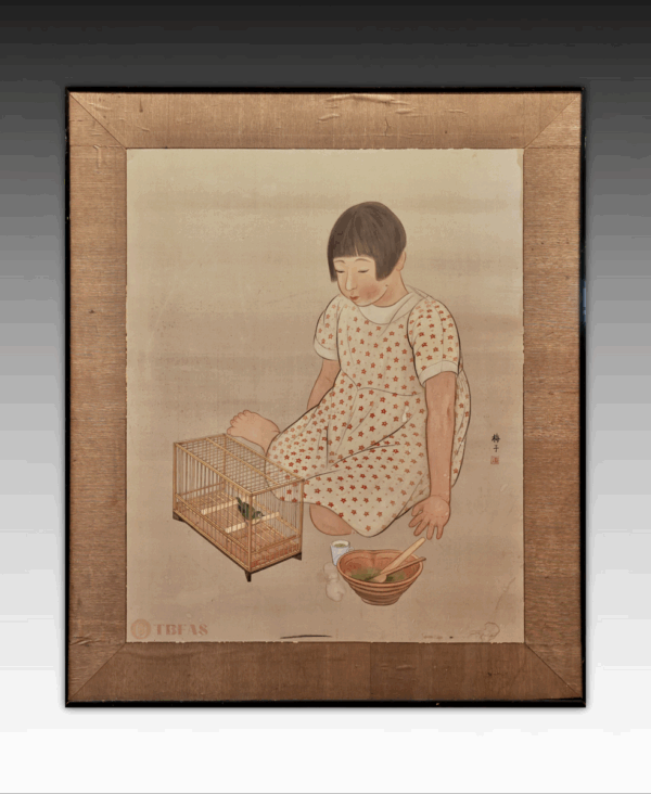 Taisho Child with pet bird Mejiro