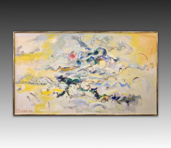 Large Abstract in Yellow, Blue, and Green with a Touch of Red