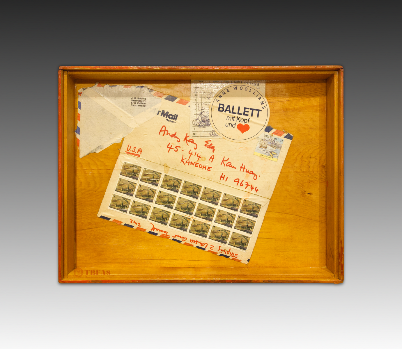 Collage on lid of wood box