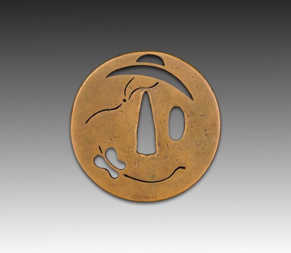 Bronze Tsuba with butterfly motif