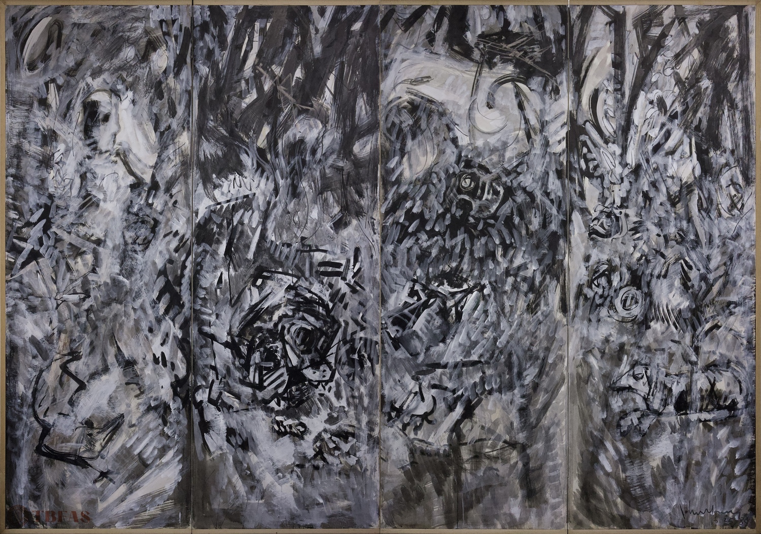 Four panel screen semi colorful abstract