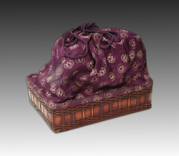 Bamboo Basket with Fabric Drawstring Closure